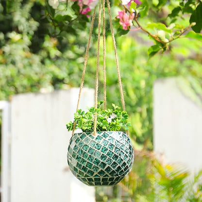 Ceramic Hanging Planter Mosaic Hanging Flower Pot Small Plant Pot for Indoor Plant Disco Ball Planter with Drainage