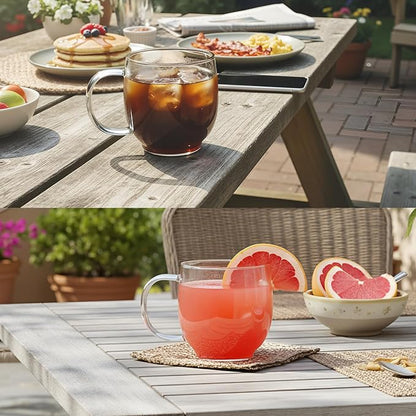 Aquach 20oz Glass Coffee Mugs Set of 2, Clear Borosilicate Tea Cups | Dishwasher/Microwave Safe, Single-walled, Smooth Rim, Handle Comfort, Large Capacity Fits Hot/Cold Brews