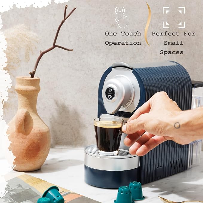 Mixpresso Espresso Machine, Compatible with Nespresso OriginalLine Capsules | 1400W single serve coffee maker with one-touch operation, 19-bar Italian pump and 27oz water tank, blue