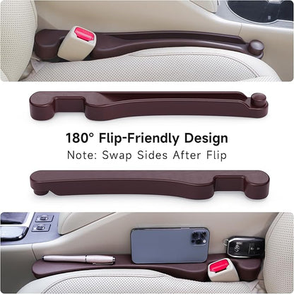 Car Seat Gap Filler Set of 2, 3IN1 Seat Side Gap Filler Plug with Storage Slot & Hook Function, Soft Foam Universal Fit Car SUV Truck Fill Gap Between Seats Console Organizer（Narrow Espresso brown）