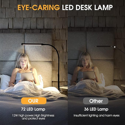 Voncerus LED Desk Lamp with Clamp, Eye-Caring Clip on Lights for Home Office, 3 Modes 10 Brightness, Long Flexible Goose-Neck, Metal, Swing Arm Architect Task Table Lamps with USB Adapter, White | 3 Modes 10 Brightness, Long Flexible Goose-Neck, Eye-Ca...