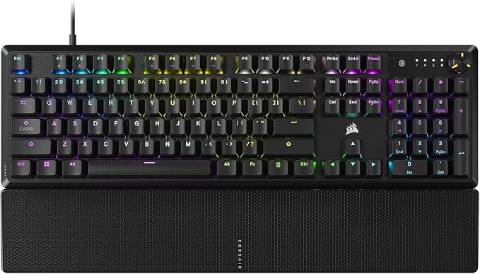 CORSAIR K70 CORE RGB Mechanical Wired Gaming Keyboard with Palmrest – Pre-Lubed MLX Red Linear Switches, SOCD, ABS Double-Shot Keycaps, Sound Dampening, Media Control Dial, QWERTY NA – Black