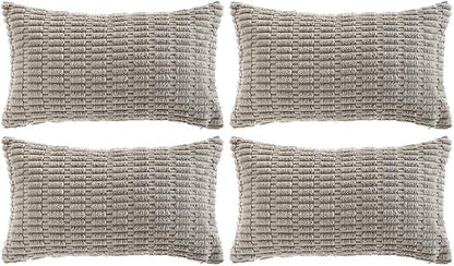 Fancy Homi 4 Packs Grey Decorative Throw Pillow Covers 14x24 Inch for Living Room Couch Bed, Rustic Modern Farmhouse Boho Home Decor, Soft Plush Corduroy Gray Cute Square Accent Cushion Case 35x60 cm