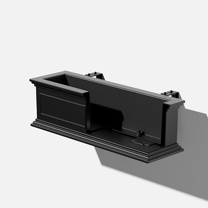 Veradek Brixton Series Plastic Railing Planter - Rectangular Planter for Outdoor Deck/Balcony | Crack-Resistant with Adjustable Rail Attachment | Classic Estate Design for Herbs, Succulents, Flowers