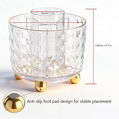 GOTOBA 360° Rotating Pencil Holder for Desk, Makeup Brush Holder with 6 Slots, Desk Organizer for Writing Utensil, Office and School Supplies (Transparent)