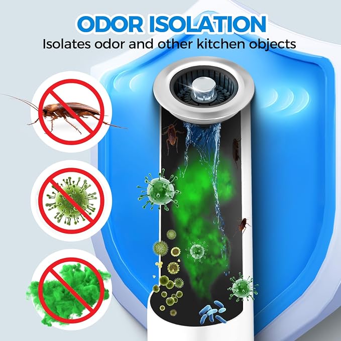 zaa 3 in 1 Kitchen Sink Drain Strainer Stopper Removable Basket Pop-Up | Kitchen Sink Accessories 2 Pack Black Stainless - Food Catcher, Odor-Blocking Seal, Fits 3.5" Drain, Easy Clean