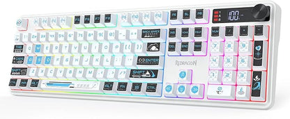 Redragon K526 PRO Wireless RGB Membrane Gaming Keyboard, LED Screen & Knob | See Battery, Mode & Time at a Glance, 0-Delay Tri-Mode, One-Touch Backlit & Media Adjust, 26-Key Anti-Ghost for Combo-Strike