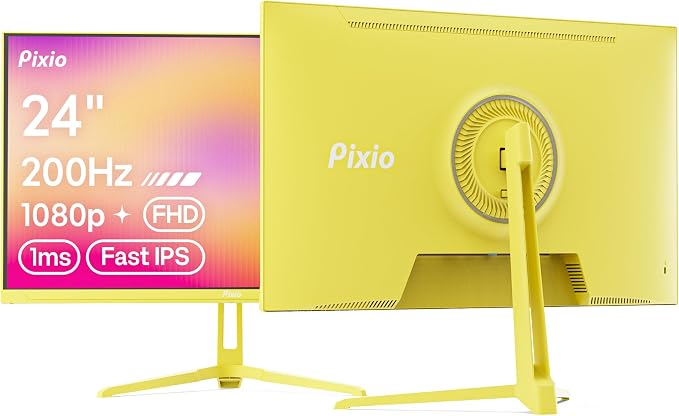 Pixio PX248 Wave Yellow 24 inch 200Hz Refresh Rate FHD 1080p Resolution Fast IPS Panel 1ms GTG Response Time Built-in Speakers Gaming Monitor with Adaptive Sync