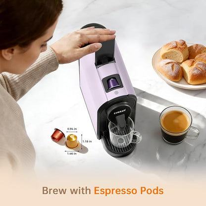 CHULUX Bafè-Pro 20Bar Espresso Coffee Machine for Fast Extraction, Lavender | 1400W Rapid Heating, Espresso Lungo Buttons, Used Capsule Drawer, Auto-Eject System, 24oz Removable Reservoir, Mini Footprint