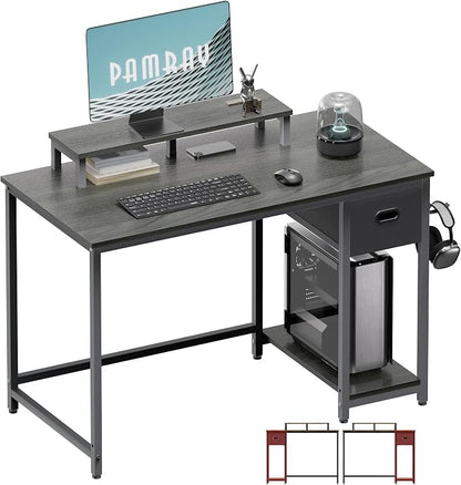 Pamray 39 Inch Small Computer Desk with Monitor Stand and Drawer for Gaming | Small Gaming Desk, for Bedroom Small Spaces, Home Office, Dorm and Apartment, for Writing, Study and Working