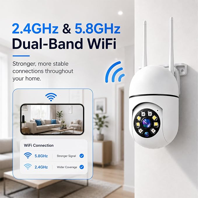 Hawkray Plug-In Indoor Security Camera, 1080P HD WiFi Cam, 360° Pan Tilt, 2.4&5GHz Dual Band, Color Night Vision, AI Human Detection, 2-Way Audio, 24/7 Recording, Smart Home Monitor for Baby Pet Elder