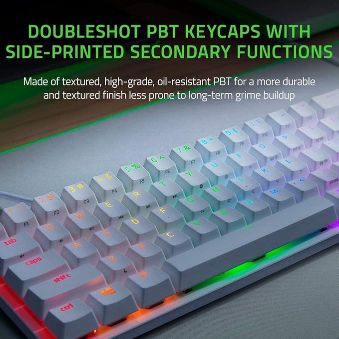 Razer Huntsman Mini 60% Gaming Keyboard: Fast Keyboard Switches - Clicky Optical Switches - Chroma RGB Lighting - PBT Keycaps - Onboard Memory - Snap Tap - White