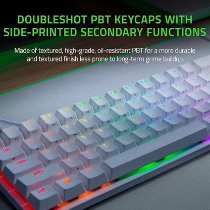 Razer Huntsman Mini 60% Gaming Keyboard: Fast Keyboard Switches - Clicky Optical Switches - Chroma RGB Lighting - PBT Keycaps - Onboard Memory - Snap Tap - White