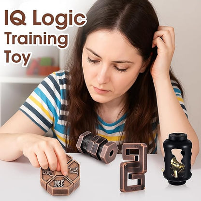 Wettarn 9 Pcs Metal Brain Teaser Puzzles 3D Steel Puzzle Set for Adults IQ Logic Challenge Disentanglement Unlock Interlocking Games Smart Logic Test Toys for Adults Mind Challenge(Adorable Style)