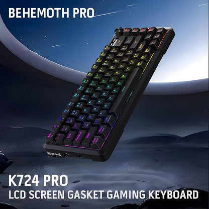Redragon K724 PRO Wireless 81-Key Gasket Gaming Keyboard with Screen & Knob | Easy-Control LED Info Display, 0-Delay Tri-Mode, Cushioned 5-Layer Noise Dampening for Creamy Thocky Sound, Compact 80% Size