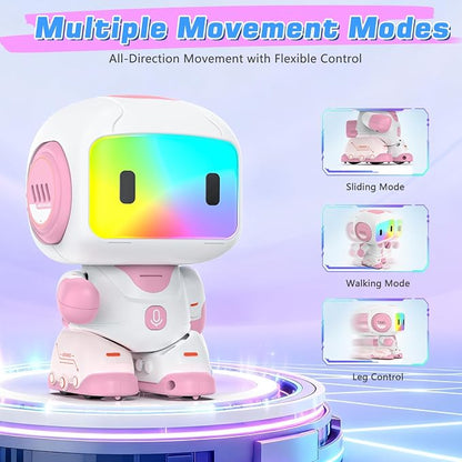 Robot Toy for Kids,Remote Control Robots with Smart Interactive Dancing, Programmable Toy, Rechargeable Robots Toys for Age 3-8 Year Old Girls Christmas Birthday Gift Present Pink