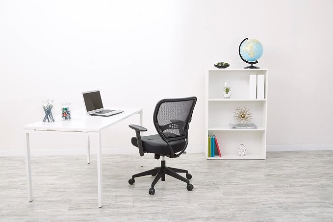 Space Seating 57 Series Professional Dark Air Grid Back Manager's Adjustable Office Chair with Built-in Lumbar Support and Padded Seat, Black Bonded Leather