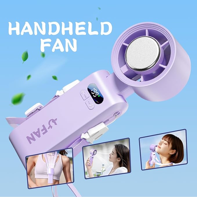 Handheld Fan, Portable Handheld Fan with Ice Function, mini personal fan, Turbo Powerful Rechargeable Fans,1-199 Speed, Foldable, for Women Men Outdoor Indoor travel essentials(Purple)