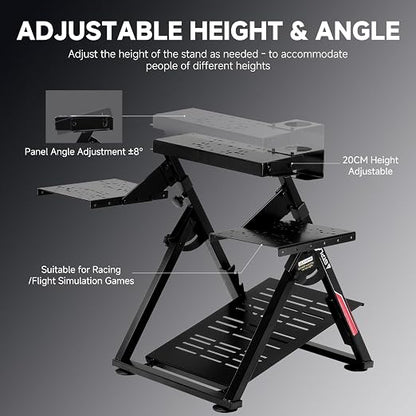 GTPLAYER Flight Racing Simulation Stand Foldable Gaming Stand Compatible with Logitech/Thrustmaster/PXN Gaming Devices Adjustable Stable Simulator Cockpit Stand, Electronic Device Not Included, Black