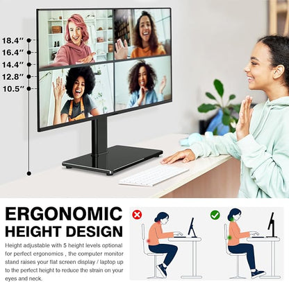 TAVR Furniture Single Monitor Stand VESA Mount for 13-32 Inch Screens | Free-Standing Monitor Riser with Swivel Tilt Rotation Height Adjustable, Universal Desk Stand up to 44lbs, Black