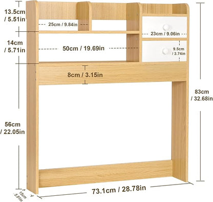 YGYQZ Wood Desk Shelf Organizer, Desk Hutch Top Only, Countertop Storage Hutch with 4 Shelves for Computer Desk，2-Tier with Cabinet Door Rack for Office, Home, Dorm，Natural