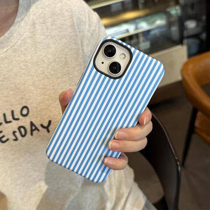 for iPhone 15 Case Striped Cute Aesthetics Phone Case Trendy Protective Shockproof Cover for iPhone 15 Blue White