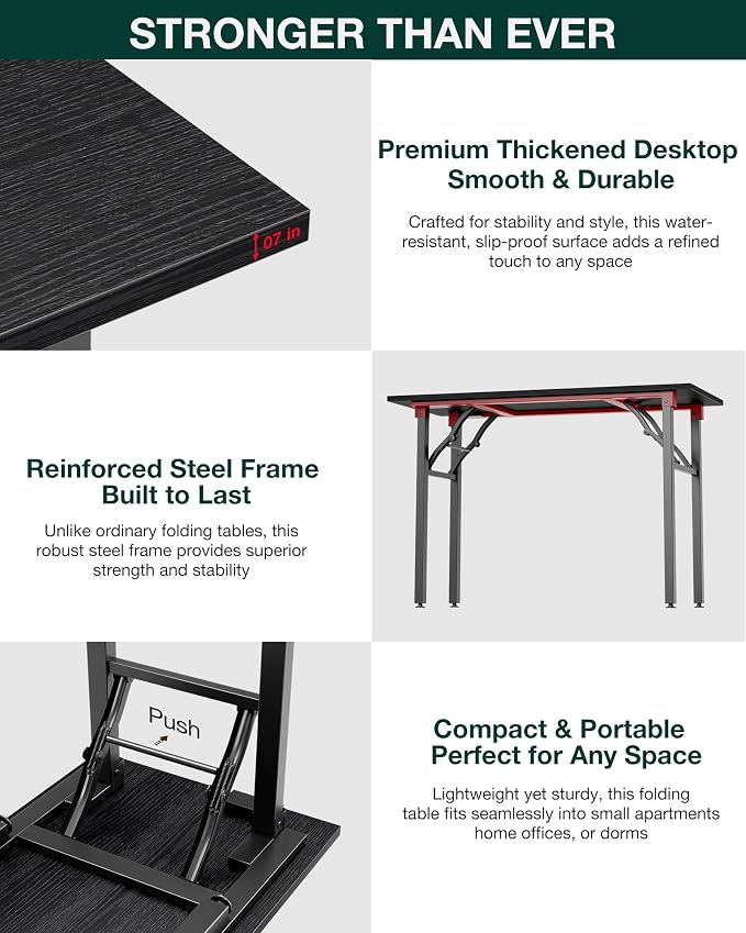 Frylr Small Folding Computer Desk – 43.3 Inch Portable Table for Craft and Study, Lightweight Desk for Small Spaces, Foldable Laptop Table Built-in AC/USB Outlets for Convenience, Dark Oak
