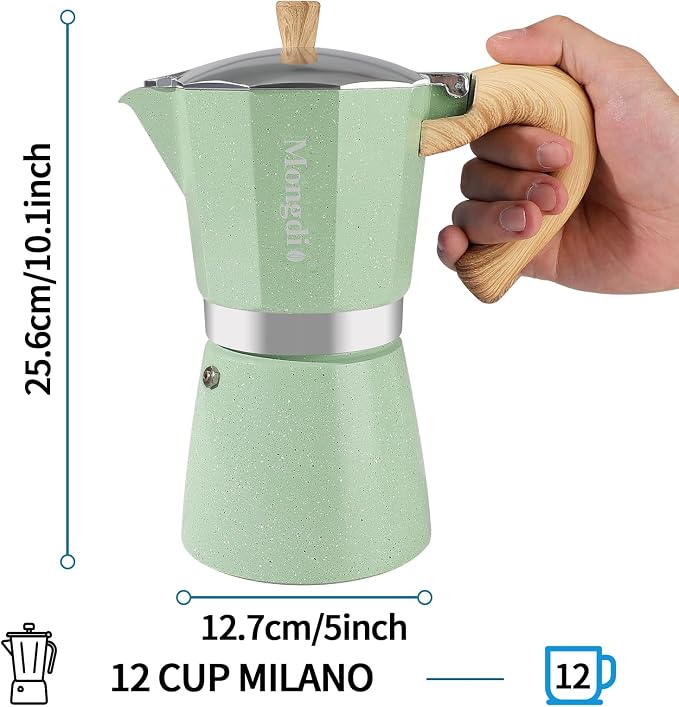 Mongdio Stovetop Espresso Maker Moka Pot, Cuban Coffee Maker Stove top coffee maker Moka Italian Espresso Greca Coffee Maker Brewer Percolator, 12 Espresso Cups, 20 oz - Green