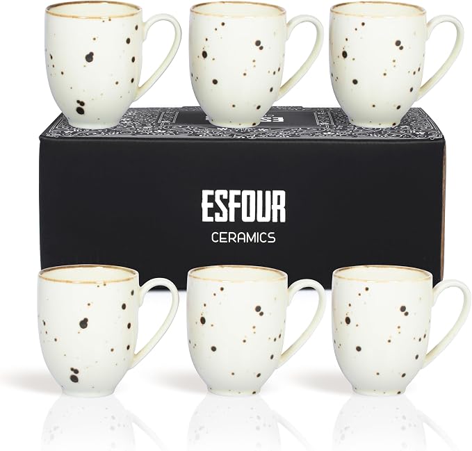 Esfour Ceramics Coffee Mugs Set Of 6, 14 Oz Large Handle Heavy Duty Cups - Microwave Dishwasher Safe - Latte, Cappuccino, Tea, Cocoa, Mocha - Men, Women, Home Office Daily Use, Classic Assorted Colors