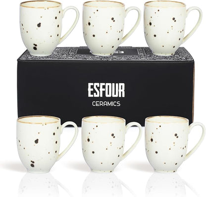 Esfour Ceramics Coffee Mugs Set Of 6, 14 Oz Large Handle Heavy Duty Cups - Microwave Dishwasher Safe - Latte, Cappuccino, Tea, Cocoa, Mocha - Men, Women, Home Office Daily Use, Classic Assorted Colors