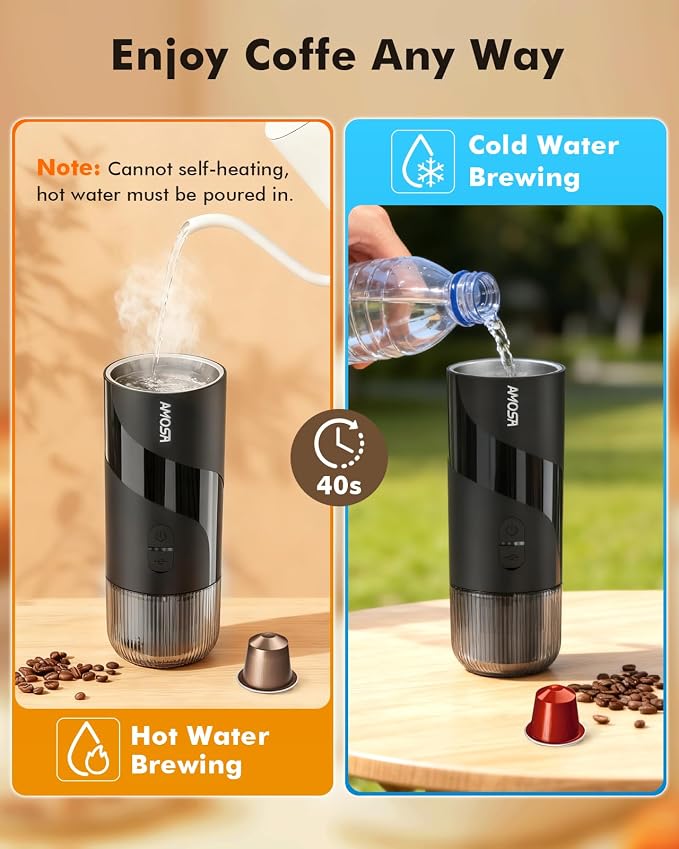 All in 1 Portable Electric Espresso Machine & Coffee Grinder & Milk Frother | Mini Compact Travel Coffee Maker Set for Ground Coffee & NS Capsules，Ideal for Camping, Car, RV, Hiking, Office, Home, Gift
