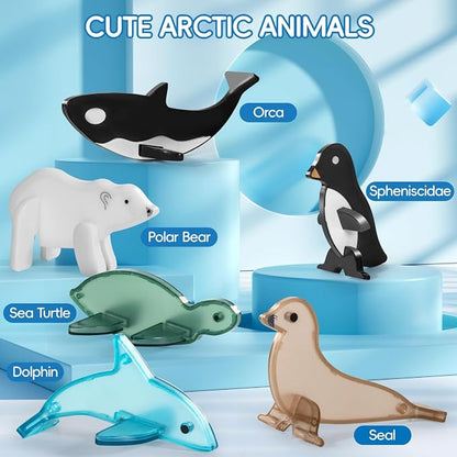Arctic Animals Magnetic Tiles for Kids Ages 4-8, Aquarium Magnetic Building Set with 6 Sea Animals, Educational Magnet Blocks for School Toddlers, Birthday Xmas Gifts for Grandkids Boys Girls 3-5 4-6