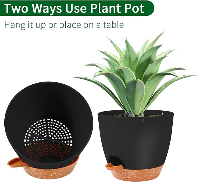 GARDIFE Hanging planters for Indoor Plants, 8 inch Hanging Planter, Self Watering Plant Pot, 2 Pack self Watering Hanging Planter, Black