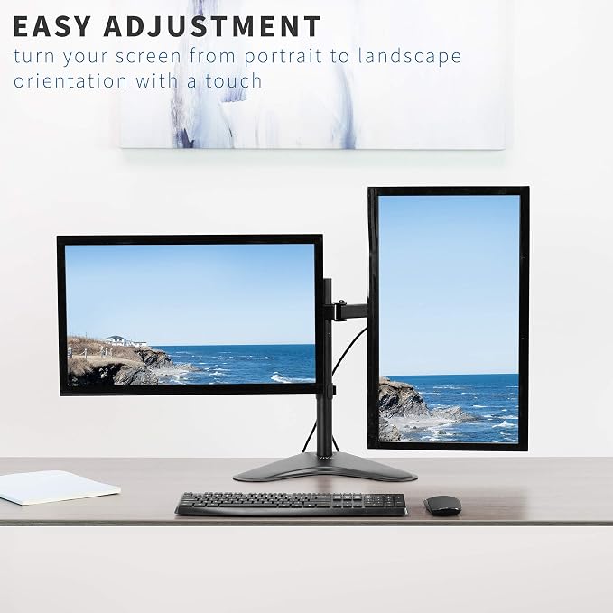 VIVO Dual 13 to 30 inch Monitor Free-Standing Mount, Fully Adjustable Desk Stand, Holds 2 Flat or Curved Display Screens, STAND-V102F