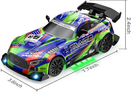 Drift RC Car for Electric Toy Car Hobby Racing Car Toys with Controller,1:24 4WD High Speed RC Drift Cars with LED Lights,Extra Drifting Tires＆Two Batteries,Racing Sport Toy,Vehicle for Adults＆Kids