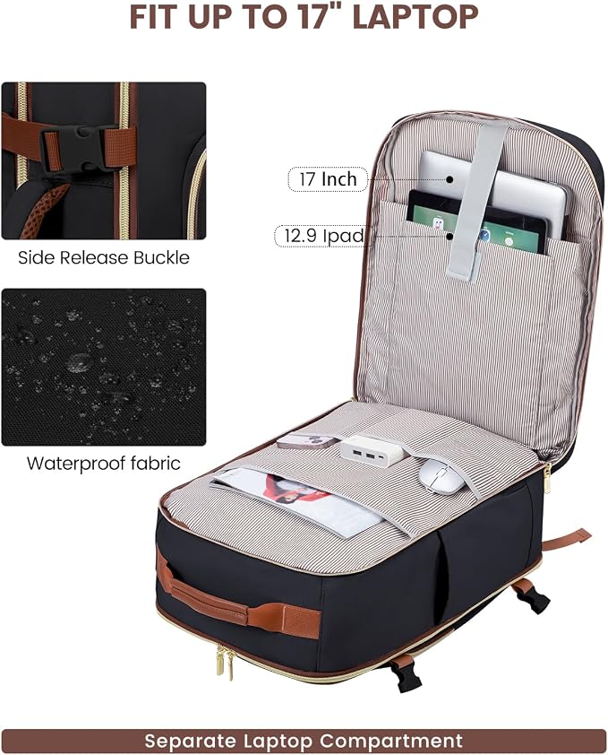 LOVEVOOK 40L Travel Backpack for Women & Men, Airline Approved Carry On Luggage with 3 Packing Cubes, TSA Overnight Bags, Waterproof Personal Item Bag, Weekender Essentials Backpacks fits 17" Laptop