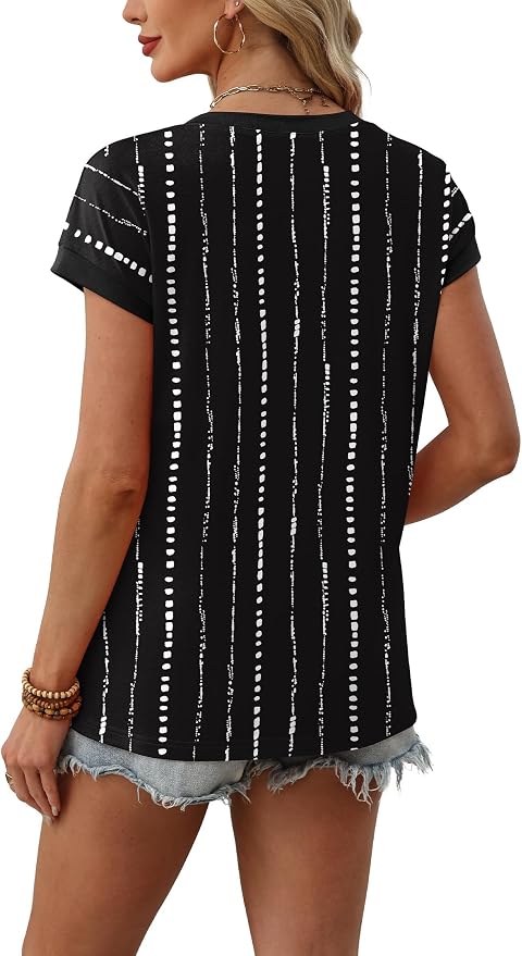 WIHOLL Womens Summer Tops 2026 Cap Short Sleeve Shirs V Neck T Shirts Fashion Beach Vacation Clothes Color Block