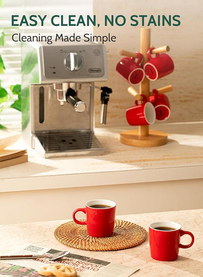 Sweese 3.5oz Porcelain Espresso Cups Set of 4, Mini Coffee Mugs Demitasse Cups - Red