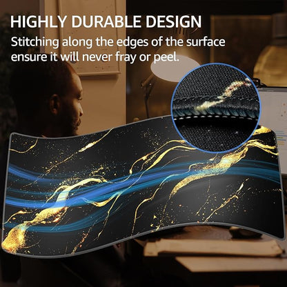 KTRIO Large Gaming Mouse Pad, Desk Mat, 31.5 x 15.7 in Black Gold, XXL | Smooth Micro-Weave Surface, Artistic Pattern Design, Non-Slip Rubber Base, Durable Stitched Edges, Office & Home Use