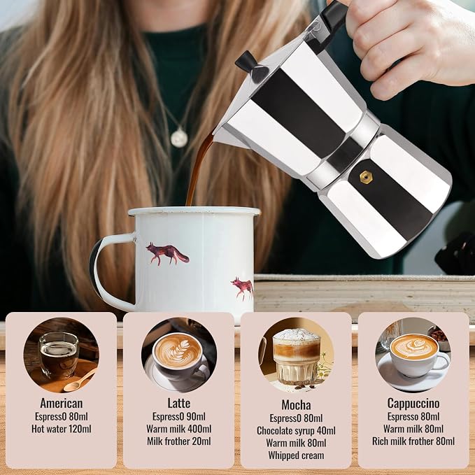 9 Cup Aluminum Moka Pot Classic Stovetop Espresso Coffee Maker 450ml 15oz Coffeemaker Percolator Mocha Pot Greca Coffee Maker Cafe Makers for Italian and Cuban Café Brewing Silver