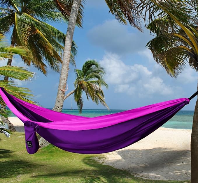 Gold Armour Camping Hammock - XL Double Hammock Portable Hammock Camping Accessories Gear for Outdoor Indoor with Tree Straps, USA Based Brand (Purple and Fuchsia)