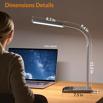 LEPOWER Desk Lamp, 800LM LED for Home Office, True Eye-Caring for Reading | 50 Lighting Modes, 2X Wider Panel, 360° Flexible Gooseneck, Touch Control, 12W Bright Table Lamp for Dorm, Bedroom, Study