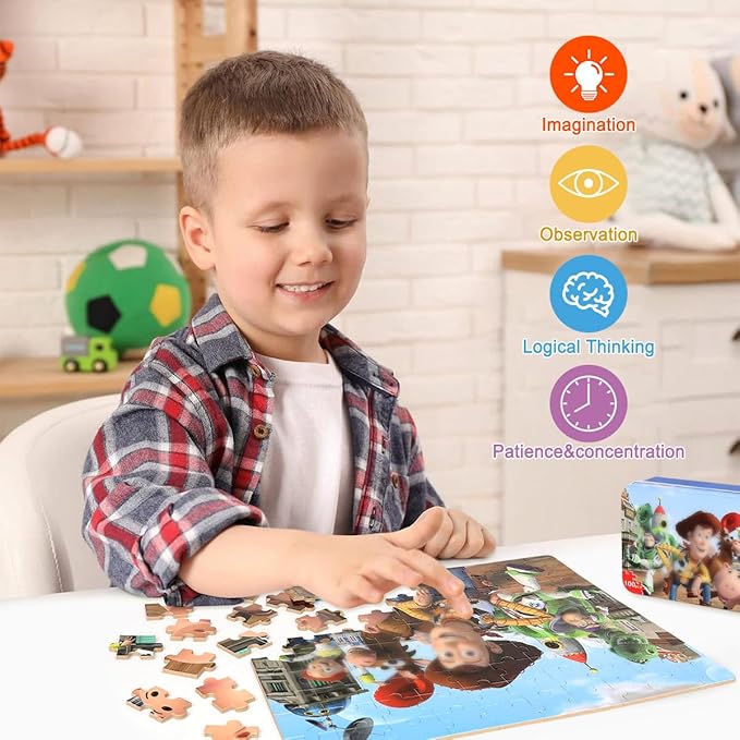 100 Pieces Jigsaw Puzzles for Kids Ages 4-8,Cute Toy Puzzles,Kid Boys Girls Children Learning Educational Puzzless Portable Box Pack Toys