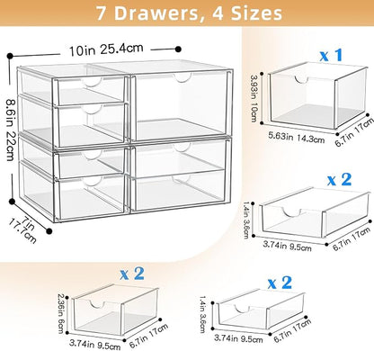 Stackable Storage Drawers, Acrylic Organizers,7 Drawers | Makeup Organizer, Bathroom Organizers and Storage, Plastic Bins for For Vanity, Undersink, Pantry