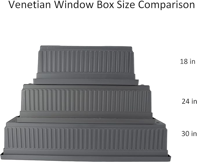 The HC Companies 30 Inch Venetian Rectangular Window Planter Box - Lightweight Plastic Indoor Outdoor Plant Pot with Drainage for Windowsill, Herbs, Flowers, Warm Gray (Pack of 5)
