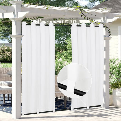 Easy-Going Linen Look Outdoor Curtains Waterproof Windproof Porch Curtains, Soft Thicken Outdoor Privacy Curtains for Patio, Gazebo, Grommet Top and Tab Bottom Drape, 1 Panel, 54x84 inch, White
