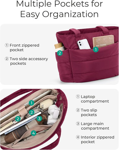 BAGSMART Tote Bag for Women, Lightweight Puffy Tote Bag with Compartments Shoulder Bag Handbag for Travel, Work, Gym | Lightweight