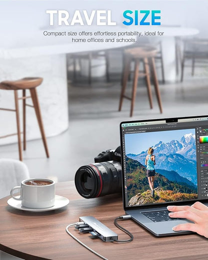 Hiearcool USB C Hub for MacBook – 7-in-1 USBC Adapter with 4K HDMI, 100W PD, USB 3.0 5Gbps Ports, SD/TF Card Reader – USB-C Dongle for Office, Meetings, Travel & Home Setup-Space Grey