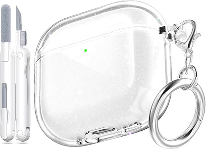 for AirPods 4th Generation Case Cover 2024, Military-Grade Shockproof, Soft TPU Highly Transparent Anti-Yellowing for AirPods 4 Case with Cleaning Kit & Cute Round Buckle, Gitter