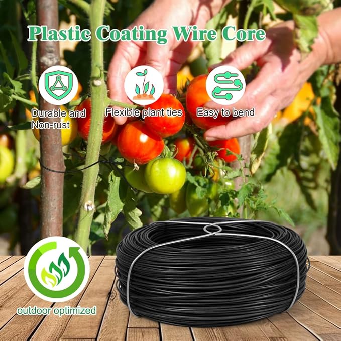 328 Feet Plant Twist Tie Plastic Coated Soft Garden Metal Wire 1mm Thin for Tomato Plants, Climbing Roses and Vines Organizing (Black)